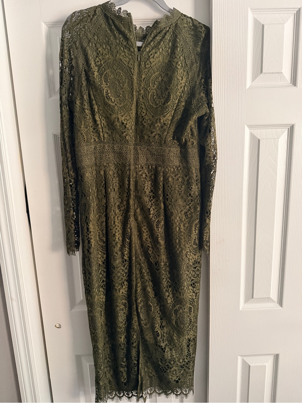 ASOS Olive Green Lace Long Sleeve Midi Dress - Picture 2 of 4